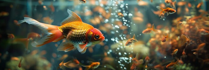 Goldfish in Aquarium - obrazy, fototapety, plakaty