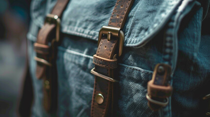 A close-up of a school bag's sturdy straps, ready to withstand the weight of knowledge. - obrazy, fototapety, plakaty