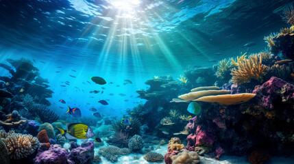 Naklejka na ściany i meble underwater with fish on background
