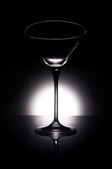 Empty martini glass in dramatic light against black