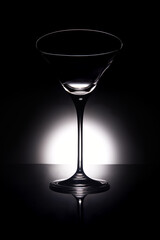 Empty martini glass in dramatic light against black