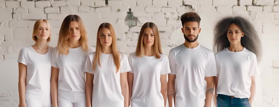 a website banner for a custom t-shirt company, white background, models with different t-shirt designs,generative ai