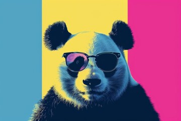 panda with sunglasses on solid color background minimal vector art