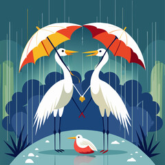 white crane under umbrella