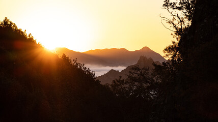 Sunset over the mountain range of the Anaga Natural Park