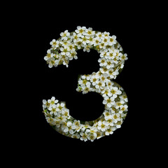 The number one is made of delicate white flowers on a black background.
