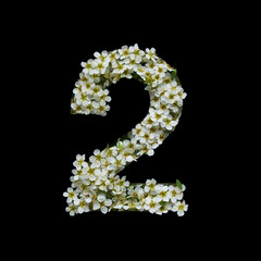 The number one is made of delicate white flowers on a black background.