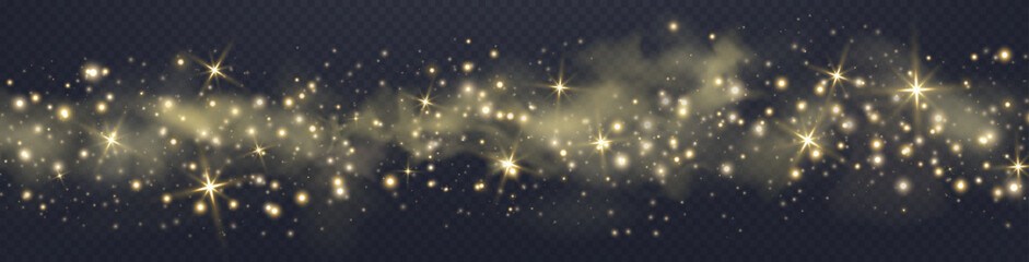 Fototapeta na wymiar Gold glittering dots, particles, stars magic sparks. Glow flare light effect. Gold luminous points. Vector particles on transparent background.
