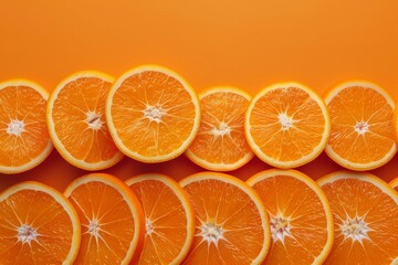 Bright segments of orange lined up on a vibrant orange background, with space at the top for text