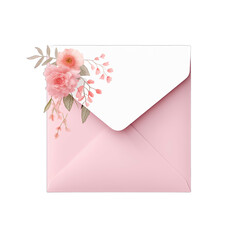 A greeting card in a pink envelope mockup SVG on a transparent background