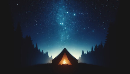 Starry Night Camping - obrazy, fototapety, plakaty