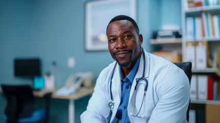 Confident male doctor smiling in medical office