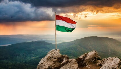 The Flag of Hungary On The Mountain.