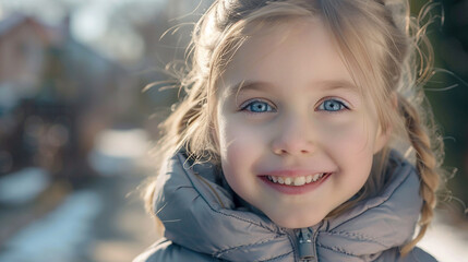 A young girl is smiling at the camera

