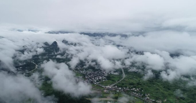 aerial view of Karst mountains with beautiful cloudscape