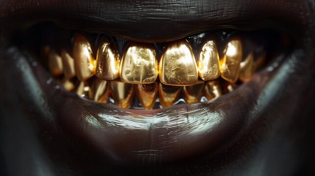 Close-Up of Persons Mouth With Gold Teeth