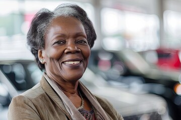 Portrait of a senior african american car saleswoman