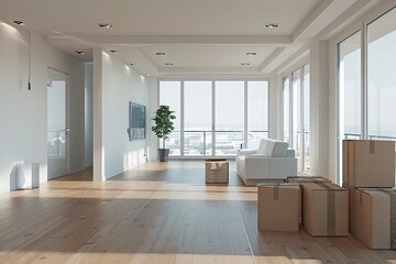 Interior of a apartment with moving boxes