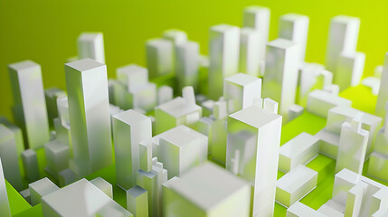 Lime green energizes a structured cube cityscape.