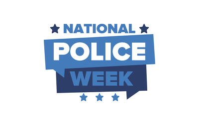 National Police Week in May. Celebrated annual in United States. In honor of the police hero. Police badge and patriotic elements. Officers Memorial Day. Poster, card, banner. Vector illustration