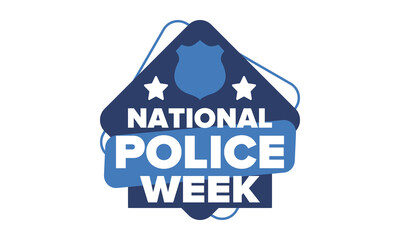 National Police Week in May. Celebrated annual in United States. In honor of the police hero. Police badge and patriotic elements. Officers Memorial Day. Poster, card, banner. Vector illustration