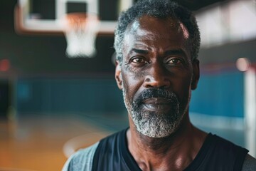 Obraz premium Portrait of a senior man in indoor basketball gym