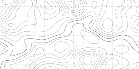 The stylized height of the topographic map contour in lines and contours. The concept of a conditional geography scheme and the terrain path. Black lines on a white background. Vector illustration. - obrazy, fototapety, plakaty