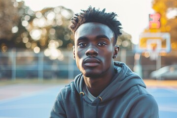 Portrait of a young man on outdoor basketball court - Powered by Adobe