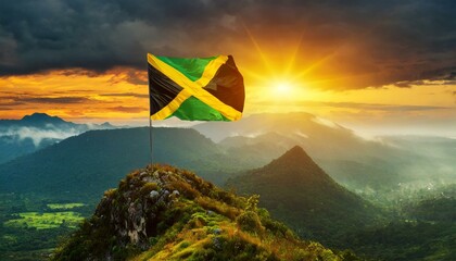 The Flag of Jamaica On The Mountain