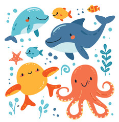 a group of sea animals swimming in the ocean
