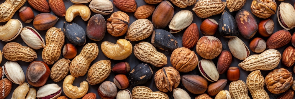 Aufkleber assorted nuts arranged in a top view, creating a natural background for a captivating visual display