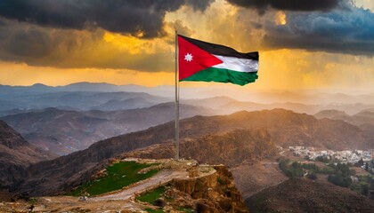 The Flag of Jordan On The Mountain.