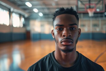 Obraz premium Portrait of a young man in indoor basketball court
