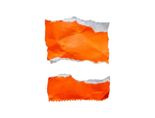 Two piece of ripped orange paper on transparent background