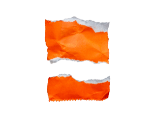 Two piece of ripped orange paper on transparent background