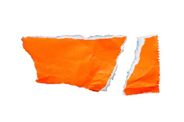 Two piece of ripped orange paper on transparent background