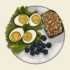 Popular breakfast with eggs and vegetables