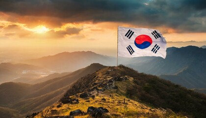 The Flag of Korea On The Mountain. - obrazy, fototapety, plakaty
