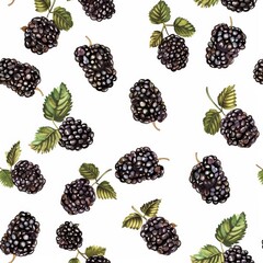A lush pattern of watercolored blackberries with leaves, perfect for culinary and nature-inspired designs.