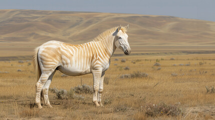 Close up portrait of an albino zebra standing in grassland - 786368242