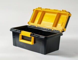 Sturdy Tool Box: Black and Yellow Durable Container