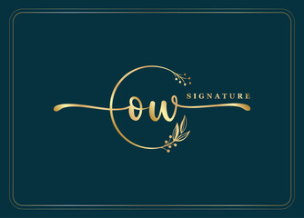 luxury gold signature initial OW logo design isolated leaf and flower