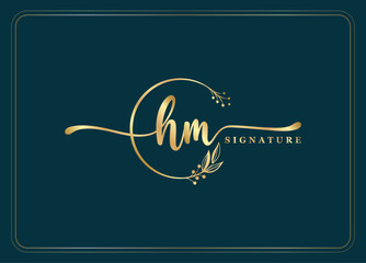 luxury signature initial HM logo design isolated leaf and flower