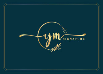 luxury gold signature initial YM logo design isolated leaf and flower