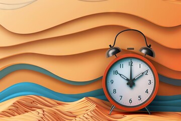 retro alarm clock on an abstract wavy background time management and deadline concept vector illustration - obrazy, fototapety, plakaty
