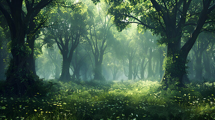 Fototapeta na wymiar sun rays in the forest , generative ai