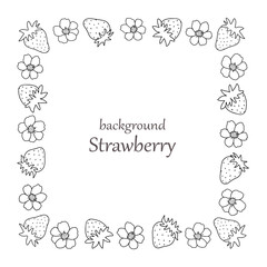 Fruit frame with strawberries, square frame with outline strawberries.