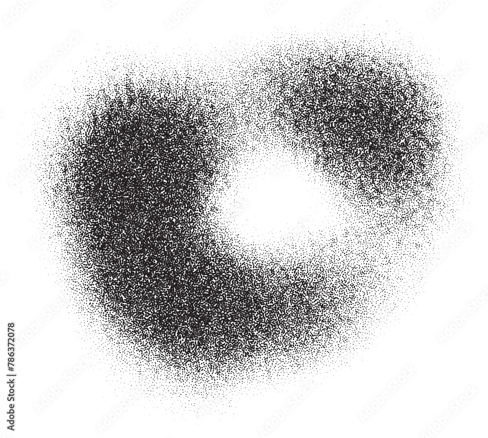 Poster grainy noisy gradient shadow. stipple dotted circles with dust texture. abstract halftone spray elem