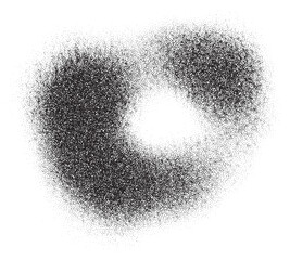 Grainy noisy gradient shadow. Stipple dotted circles with dust texture. Abstract halftone spray element. Grunge splash and organic blob. Fluid spot