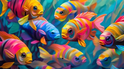 A colorful group of fish swimming in the ocean - 786372266